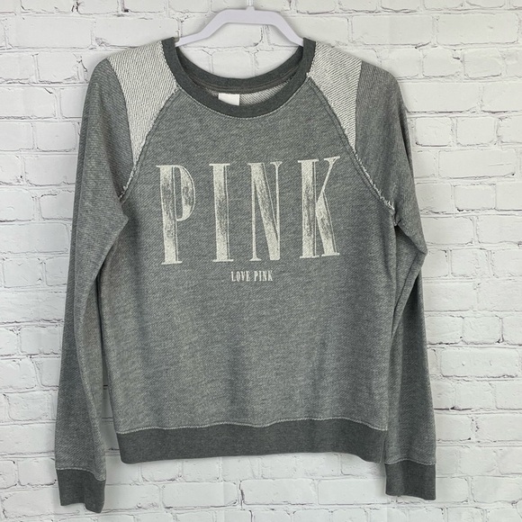 PINK Victoria's Secret Tops - Victoria’s Secret Love Pink Gray “PINK” Graphic Pullover Sweatshirt Size Small